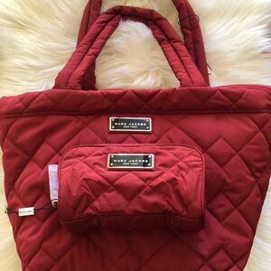 Marc Jacobs Burgundy Quilted Tote with Matching Cosmetic Bag
